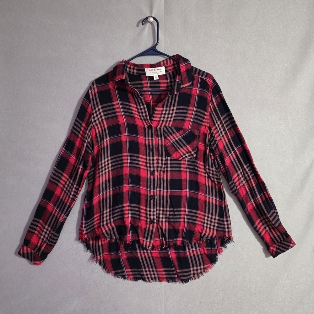 Cloth & Stone By Anthropologie Womens Frayed Hem Flannel Shirt Size Medium